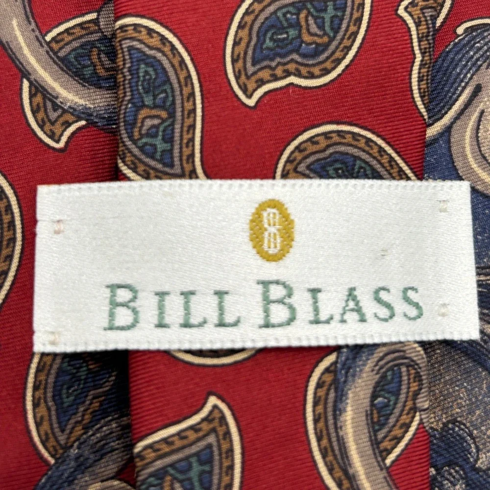Bill Blass Men's 100% Silk Paisley Floral Necktie Red Blue Classic Designer Tie